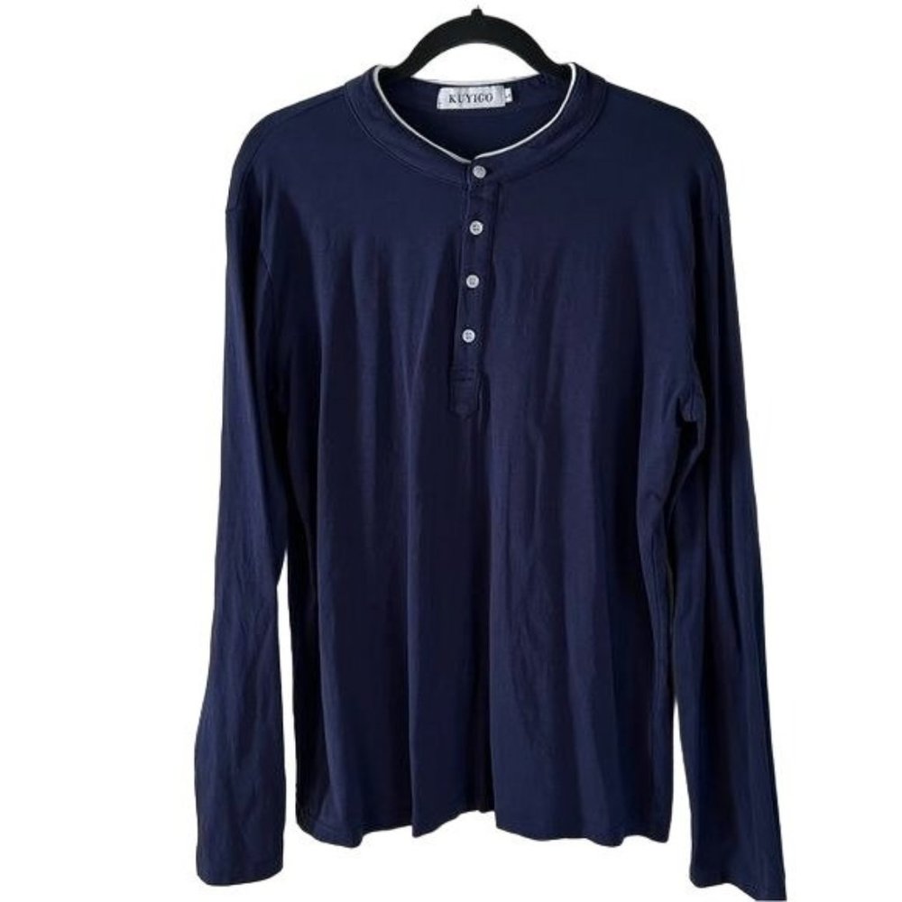 Kuyigo Men’s Navy Blue Long Sleeve Shirt, Sz Large
